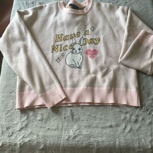 Forever 21 Pink Sweater with Bunny Design size medium crop